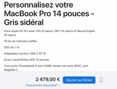 Apple 2021 MacBook Pro (14 Pouces, Puce Apple M1 Pro avec CPU 8