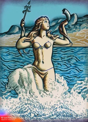 Firefly_Aphrodite+coming out of the sea_chaotic,stamp_10715.webp