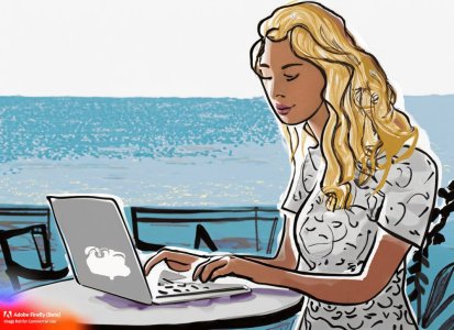 Firefly_a+white girl with blond hair working on his laptop in a café by the sea_doodle_drawing...jpg
