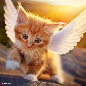 Firefly chaton roux arrivant au paradis des chats avec des petites ailes 68008.webp