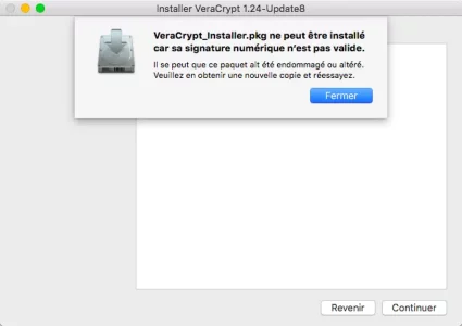 VeraCrypt_lnstaller.pkg ne peut être installé car sa signature numérique n'est pas valide.webp