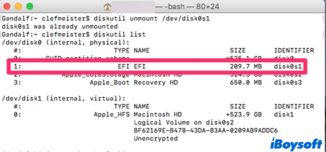 find EFI partition using Terminal