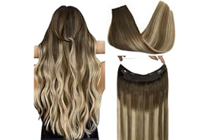 GOO GOO Hair Extensions Remy Human Hair Extensions Balayage Walnut Brown to Ash Brown and Bleach Blonde 95g 16 Inch Wire Hair