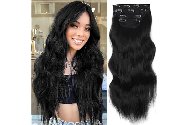 Vigorous Black Hair Extension for Women Natural Synthetic Clip in Hair Extensions 4PCS Thick Hairpieces Double Weft